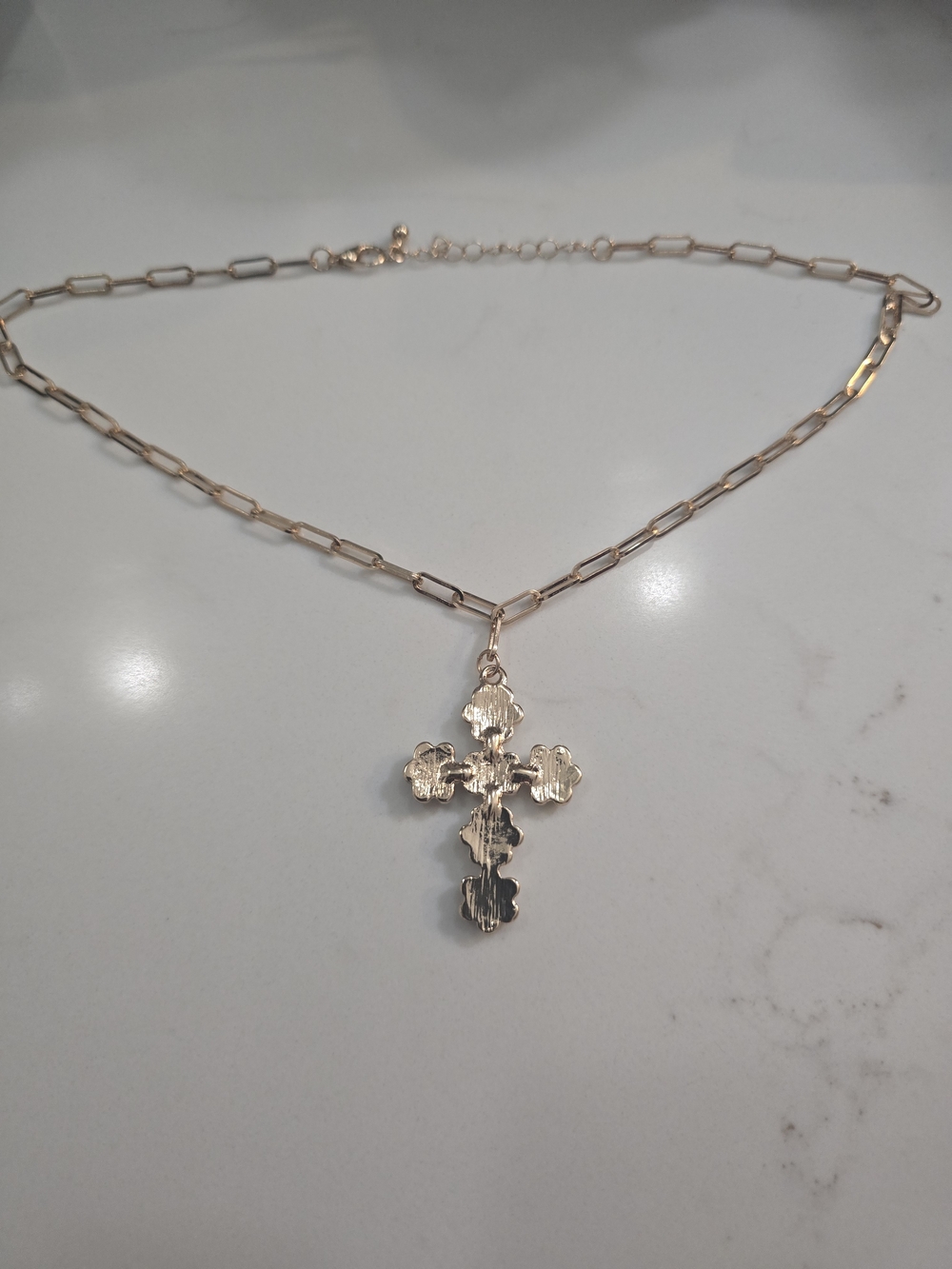 Gold-Tone Pearl Cluster Cross Necklace - Picture 2 of 2